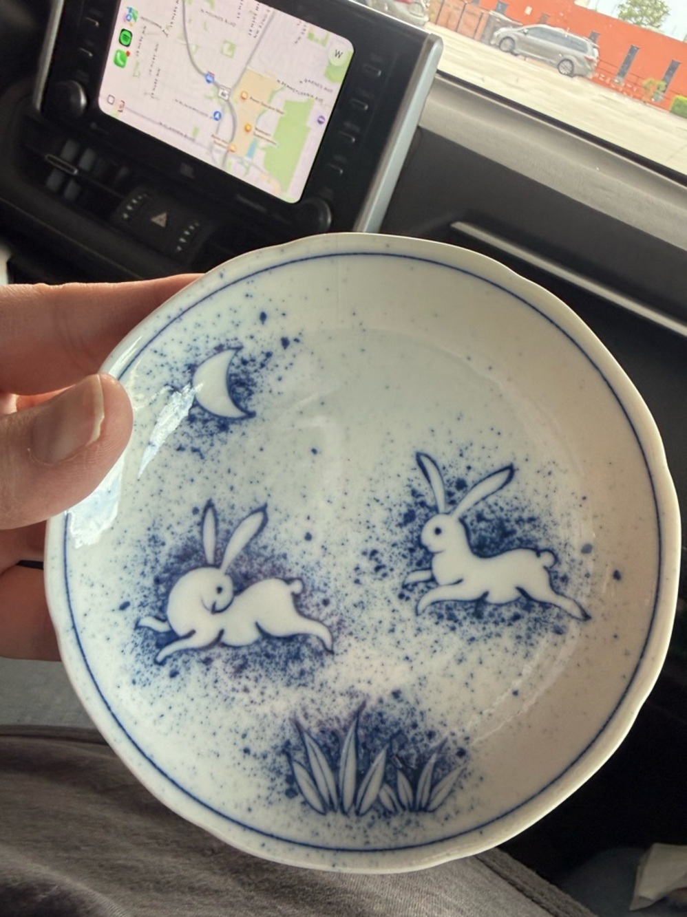 Blue and White Ceramic Bunny soy sauce or trinket Dish - Decorative Stoneware